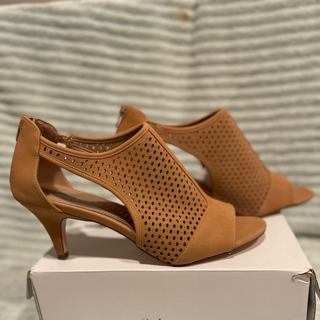 Tan Women’s Open Toe Style & Co Kitten Heel Shoe Bootie